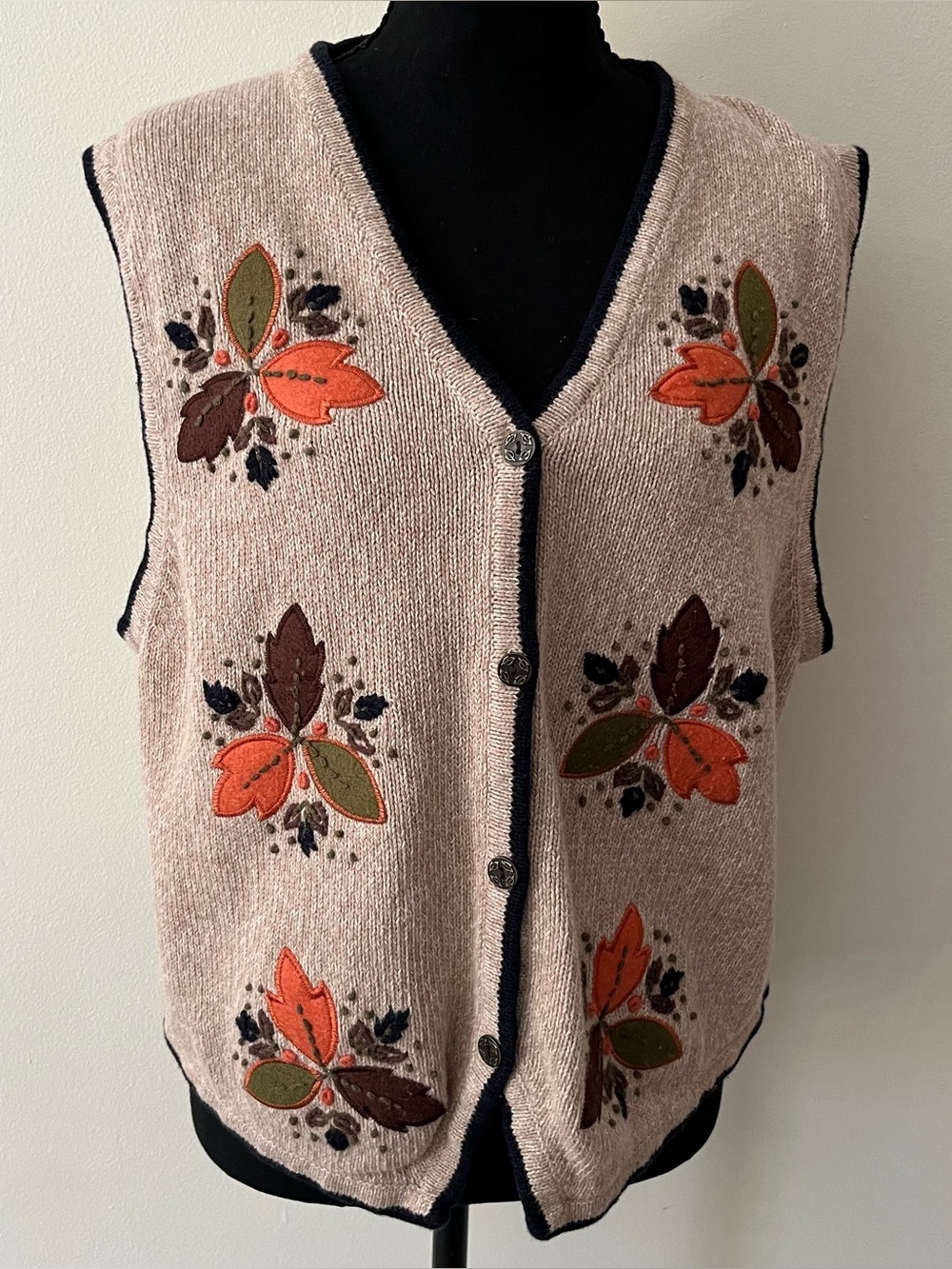 Vintage Y2K Christopher & Banks Tan Orange Fall Leaves Novelty Sweater Vest XL